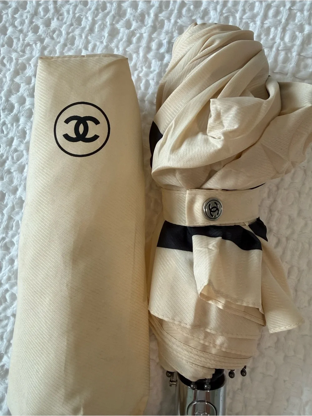 CHANEL Cream Compact Umbrella with Logo Accent